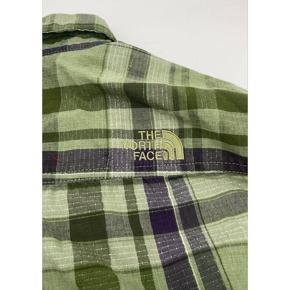 The North Face Button Down Shirt Mens Large Green Plaid TNF Hiking Camping